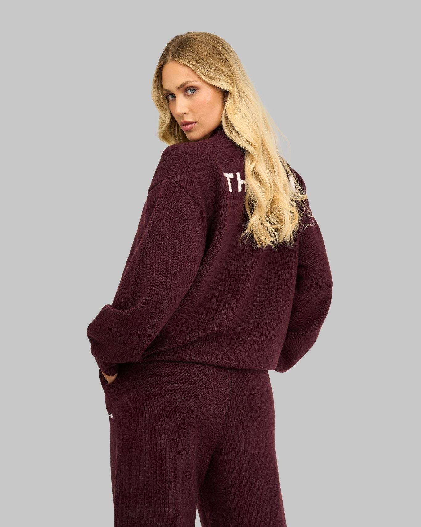 Essential Knitted Wide Leg Trouser | Winter Plum