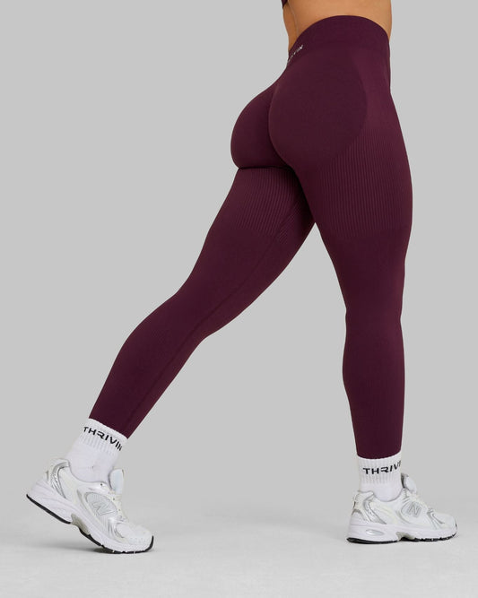 Elevate Ribbed Mid-Waisted Contour Leggings | Winter Plum